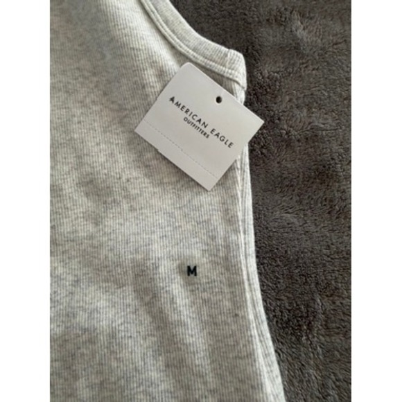 American Eagle Ribbed Racerback Tank Bodysuit Light Gray M New With Tags - Picture 3 of 5